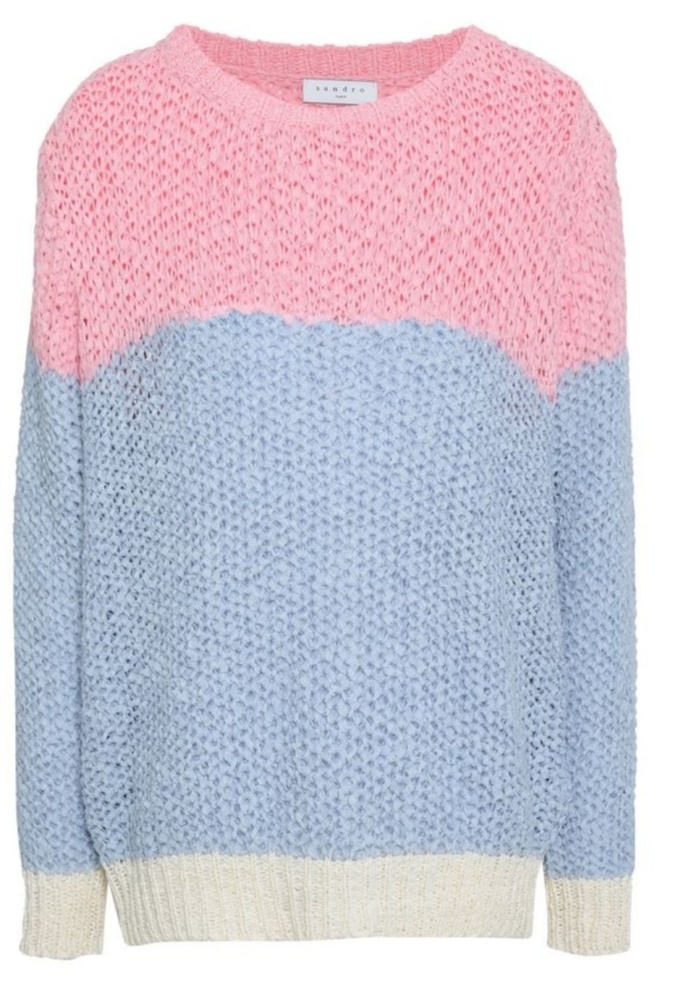 Sandro color block crochet-kit pastel sweater